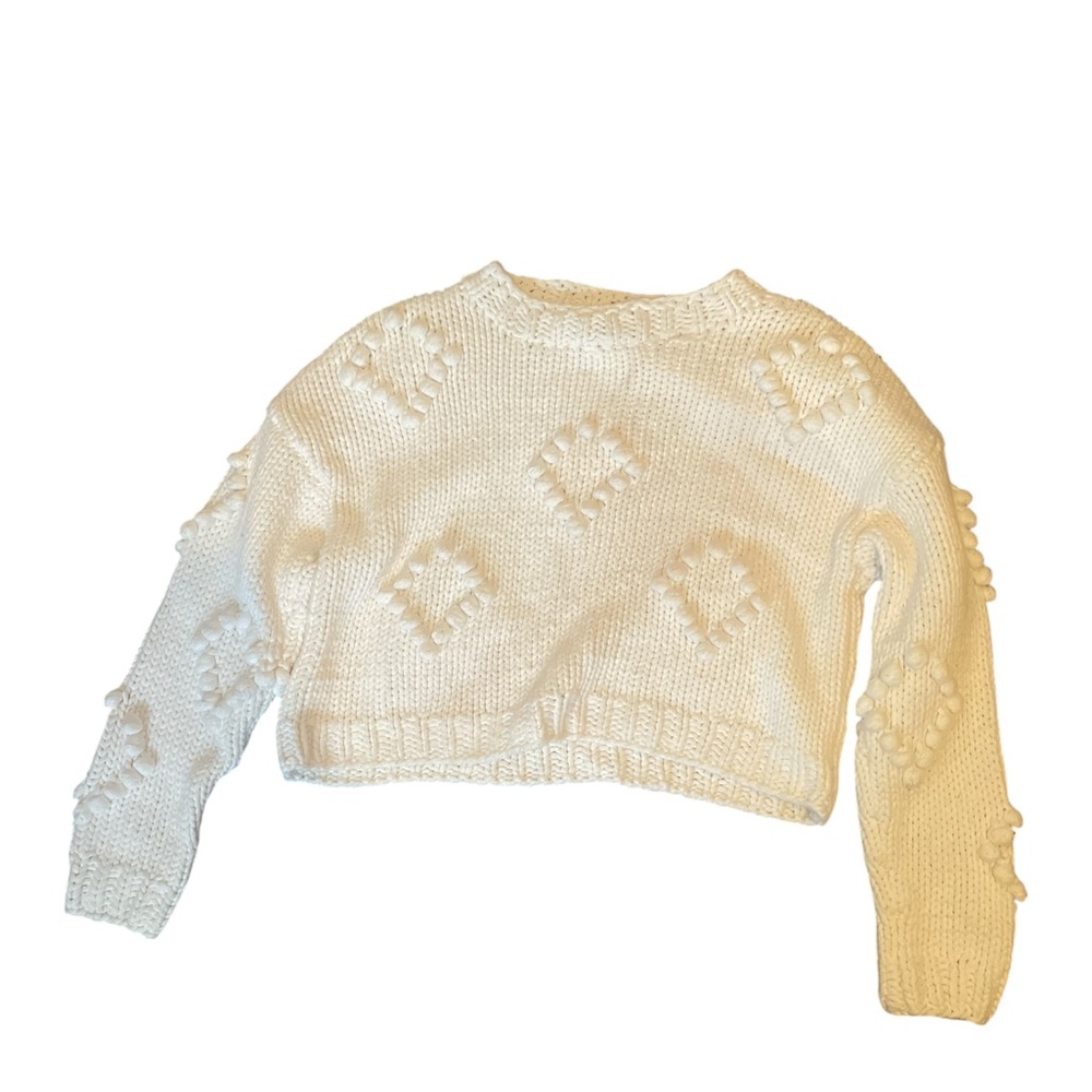 Forever 21 White Textured Cropped Crewneck Sweater